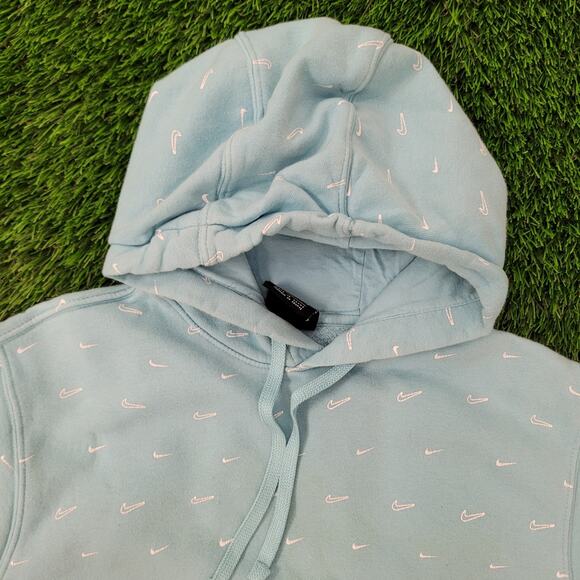 NIKE Swoosh All-Over-Print Hoodie Small 21x24 Blue Baggy Crop - Picture 10 of 15